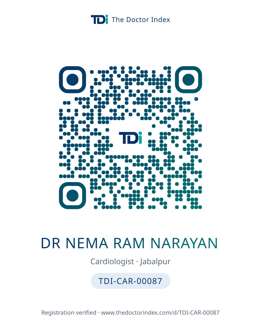 QR card for Dr Nema Ram Narayan, TDI-CAR-00087