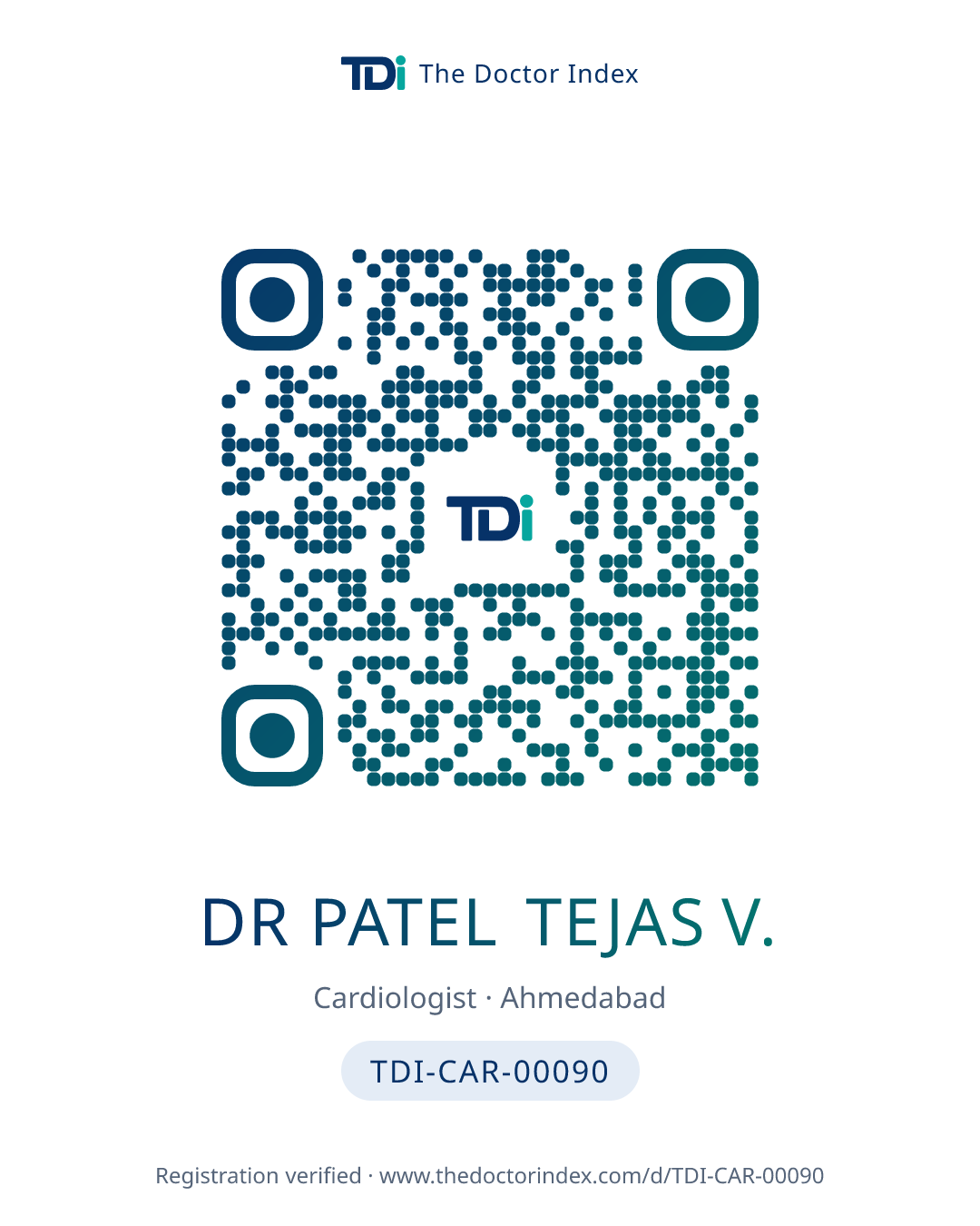 QR card for Dr Patel Tejas V., TDI-CAR-00090