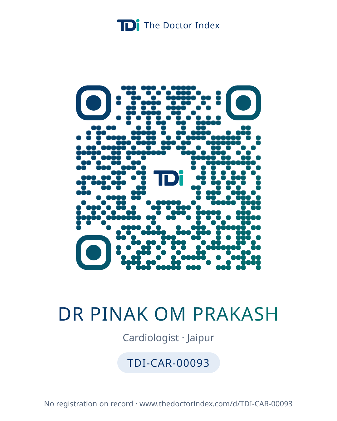 QR card for Dr Pinak Om Prakash, TDI-CAR-00093