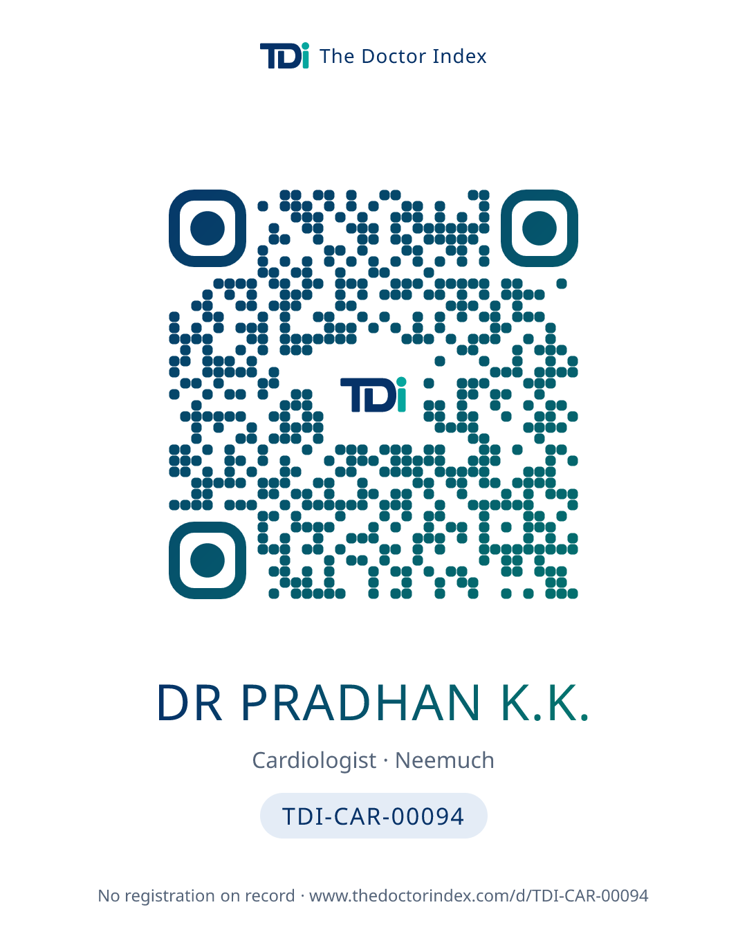 QR card for Dr Pradhan K.K., TDI-CAR-00094
