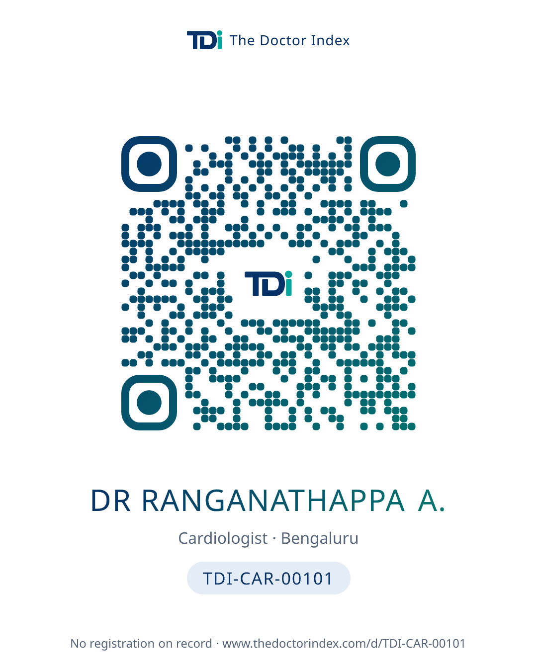 QR card for Dr Ranganathappa A., TDI-CAR-00101