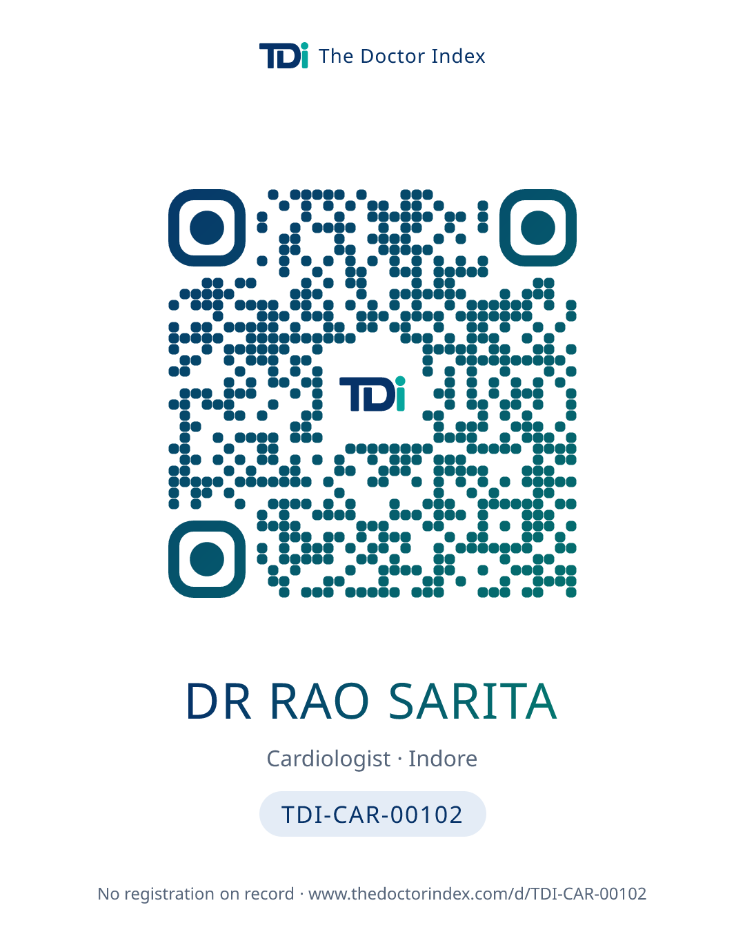 QR card for Dr Rao Sarita, TDI-CAR-00102