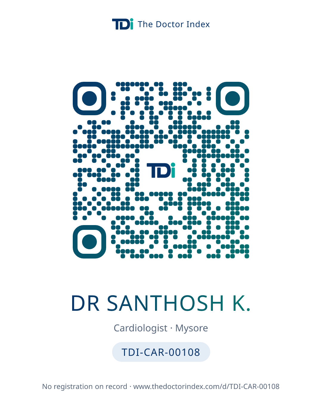 QR card for Dr Santhosh K., TDI-CAR-00108
