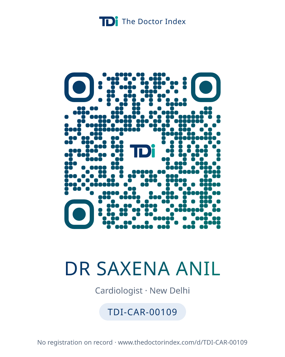QR card for Dr Saxena Anil, TDI-CAR-00109