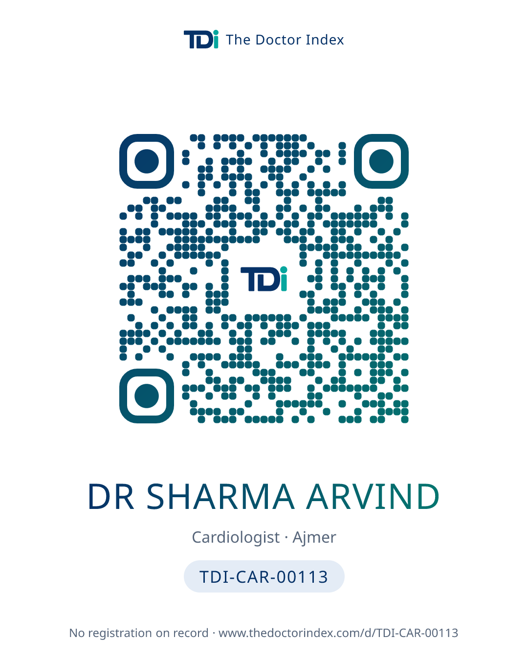QR card for Dr Sharma Arvind, TDI-CAR-00113