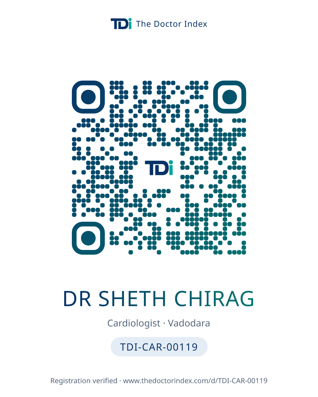 QR card for Dr Sheth Chirag, TDI-CAR-00119