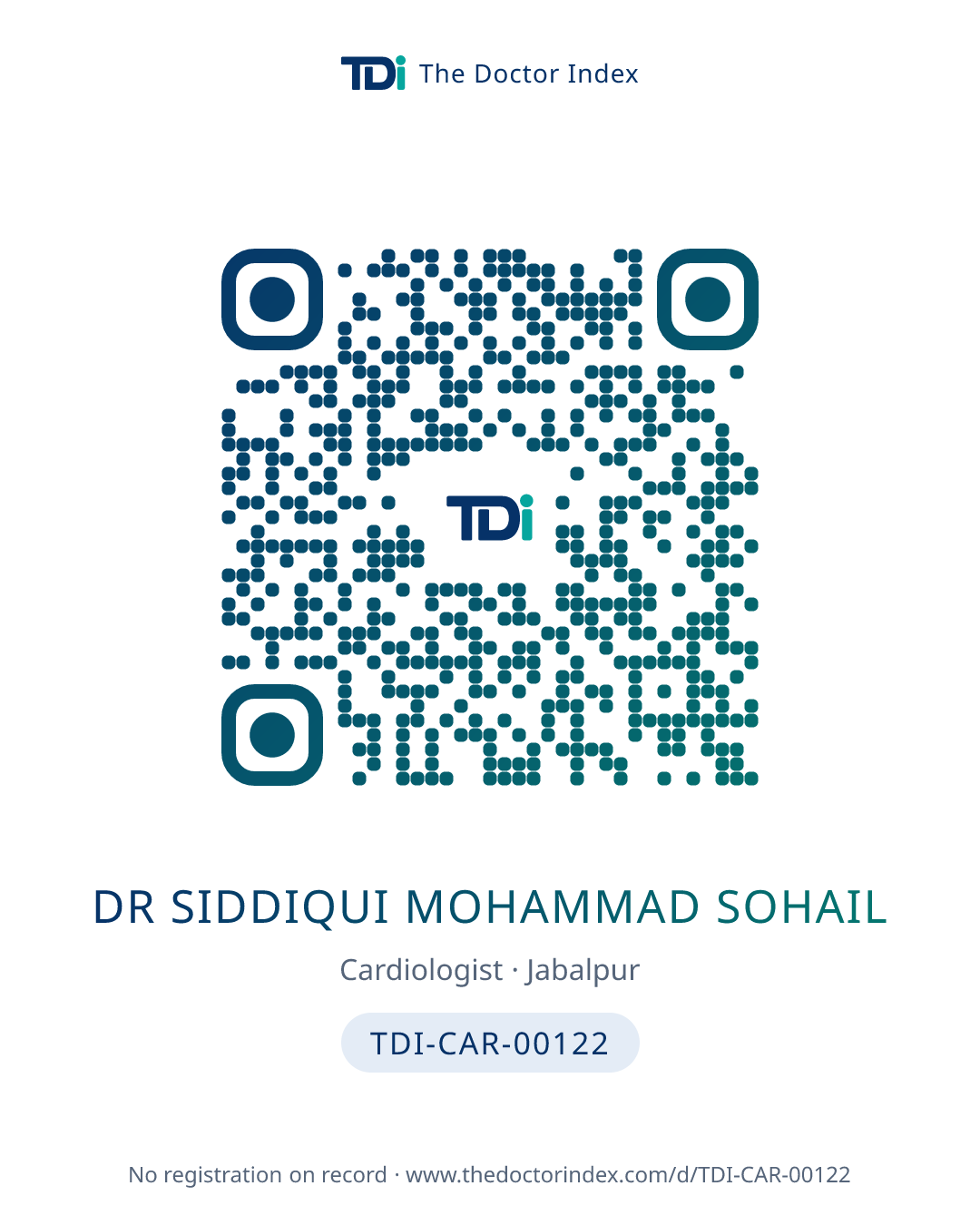 QR card for Dr Siddiqui Mohammad Sohail, TDI-CAR-00122