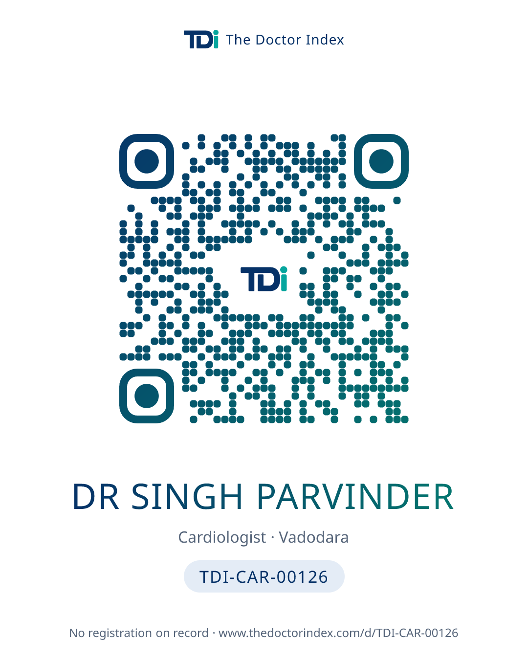 QR card for Dr Singh Parvinder, TDI-CAR-00126