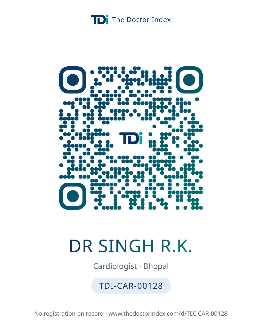 QR card for Dr Singh R.K., TDI-CAR-00128