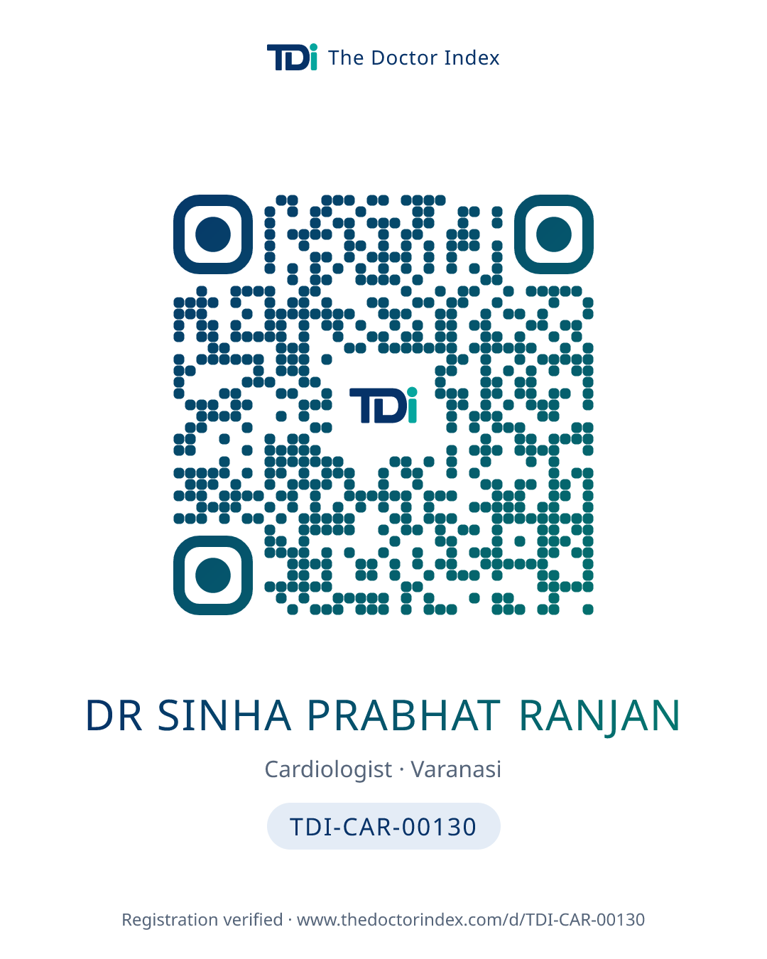 QR card for Dr Sinha Prabhat Ranjan, TDI-CAR-00130