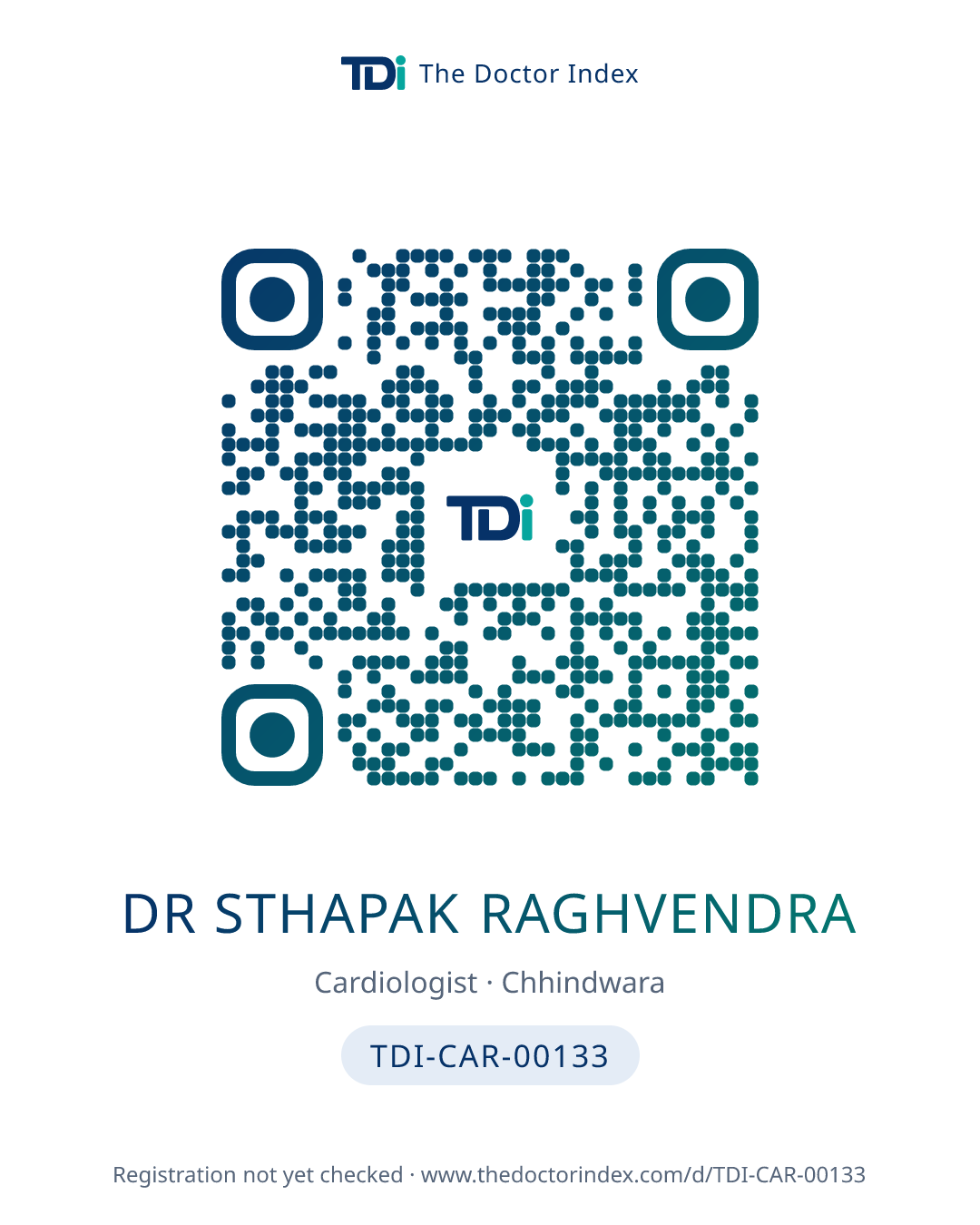 QR card for Dr Sthapak Raghvendra, TDI-CAR-00133