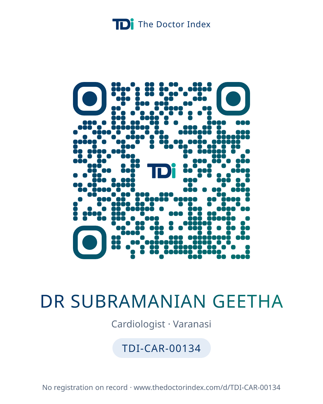 QR card for Dr Subramanian Geetha, TDI-CAR-00134