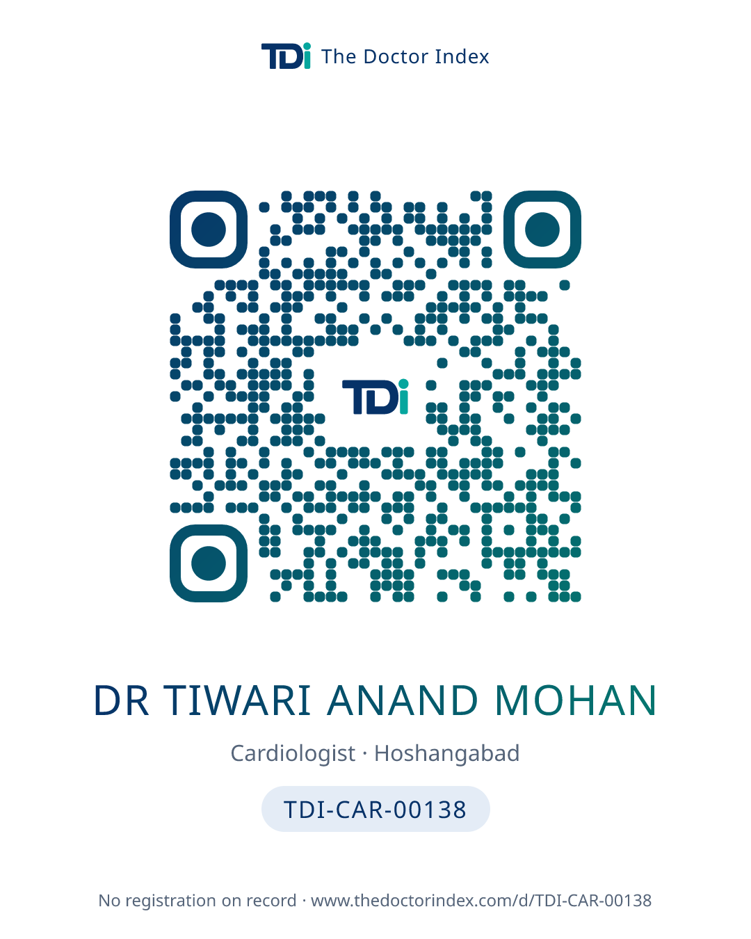 QR card for Dr Tiwari Anand Mohan, TDI-CAR-00138