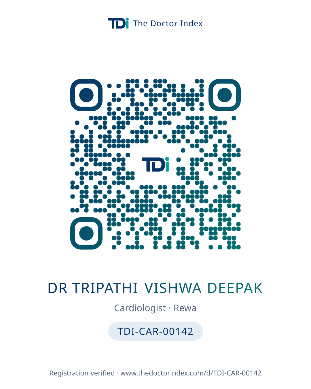 QR card for Dr Tripathi Vishwa Deepak, TDI-CAR-00142