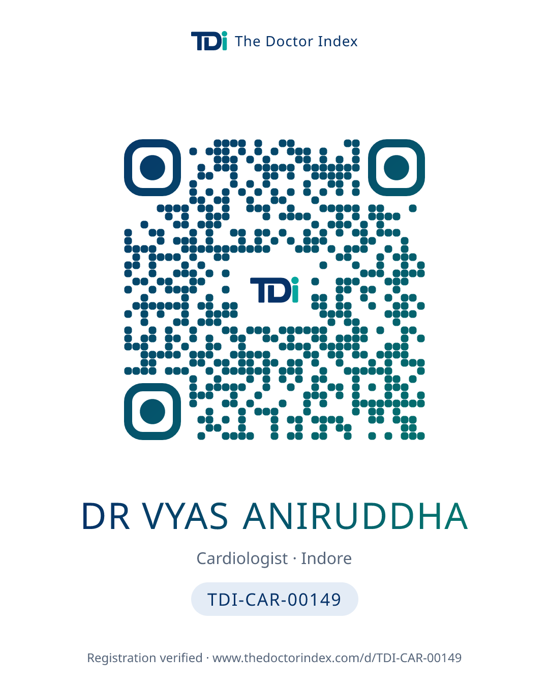 QR card for Dr Vyas Aniruddha, TDI-CAR-00149