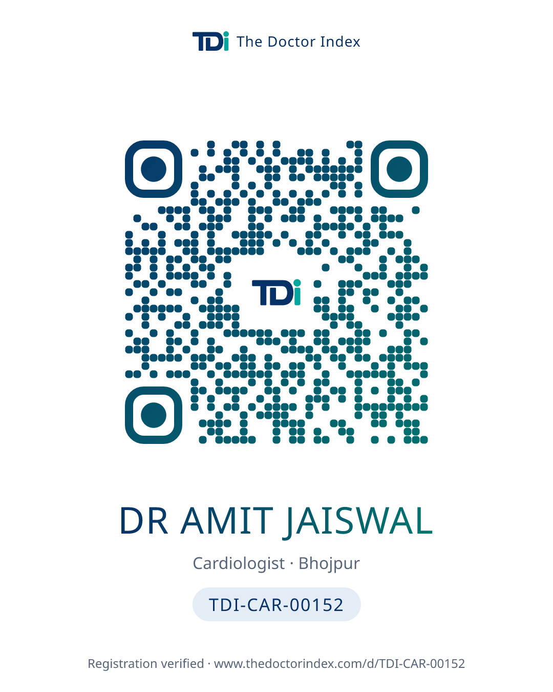QR card for Dr Amit Jaiswal, TDI-CAR-00152