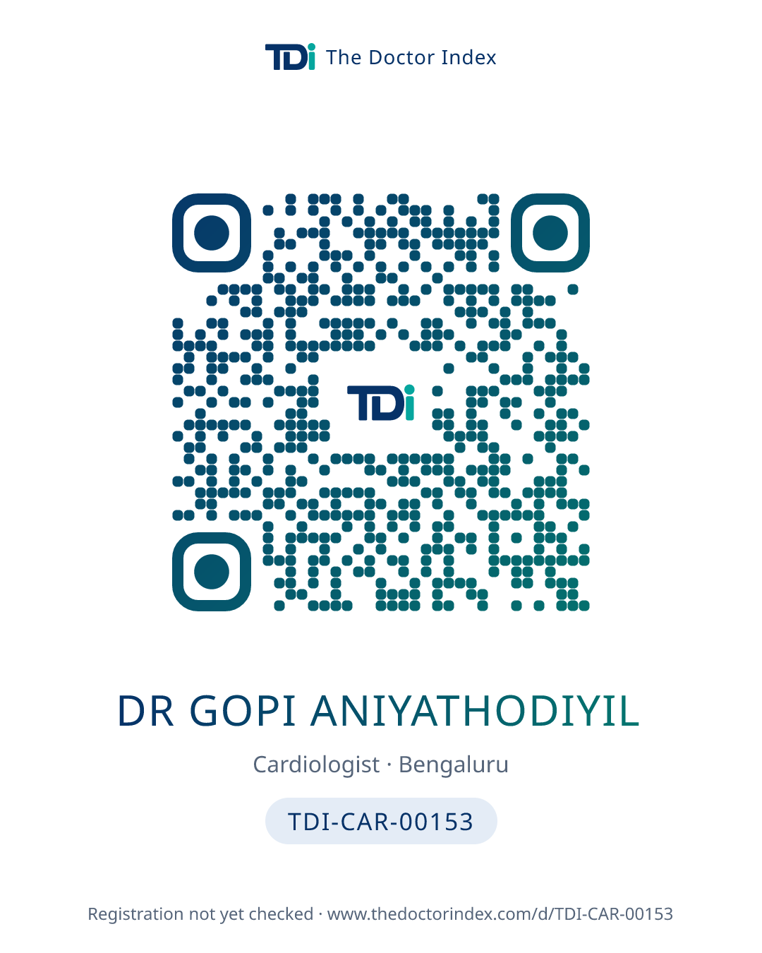QR card for Dr Gopi Aniyathodiyil, TDI-CAR-00153