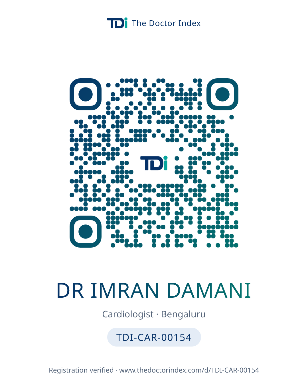 QR card for Dr Imran Damani, TDI-CAR-00154