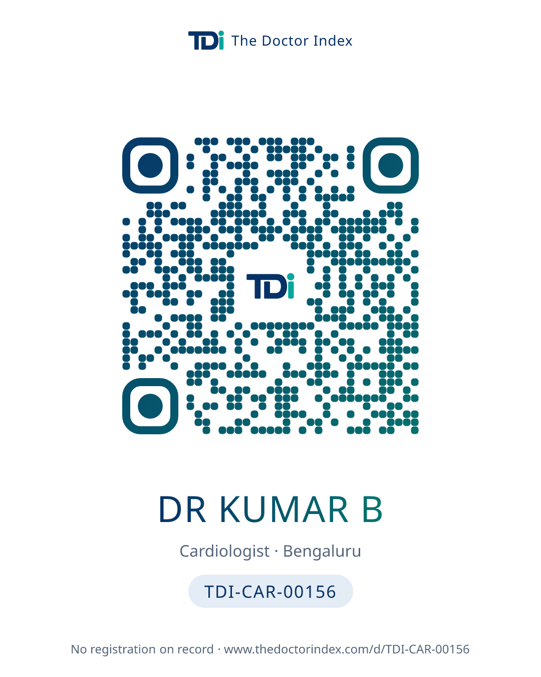 QR card for Dr Kumar B, TDI-CAR-00156