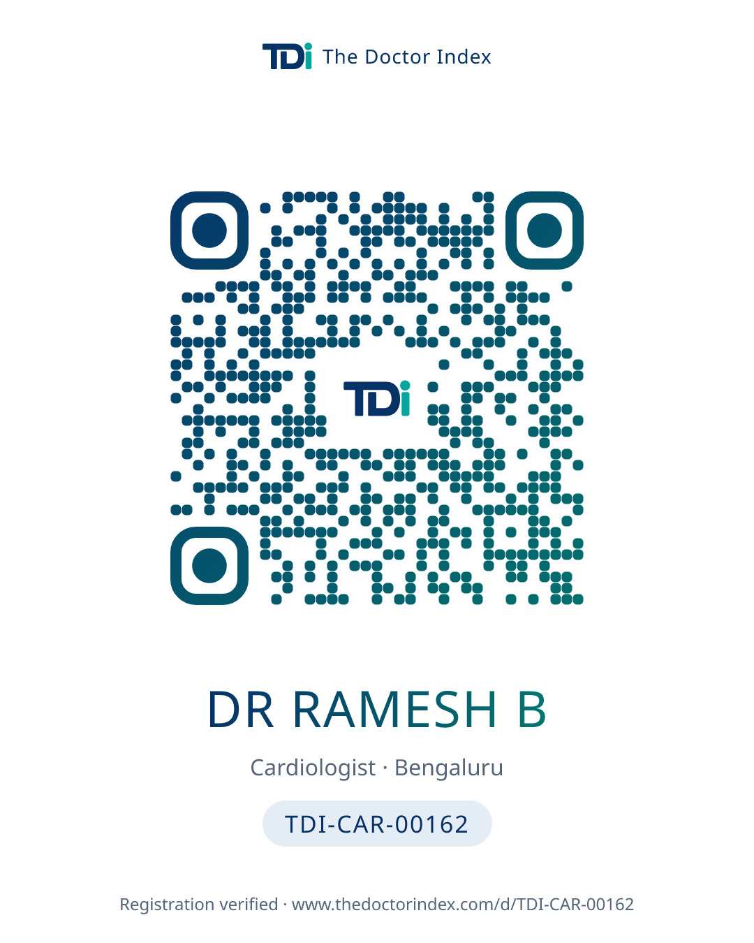 QR card for Dr Ramesh B, TDI-CAR-00162