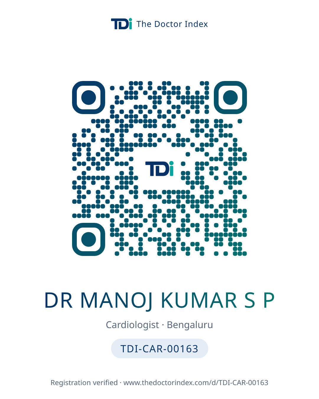 QR card for Dr Manoj Kumar S P, TDI-CAR-00163