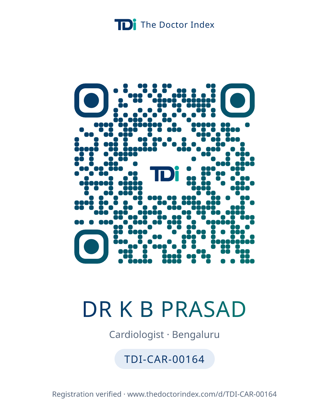QR card for Dr K B Prasad, TDI-CAR-00164
