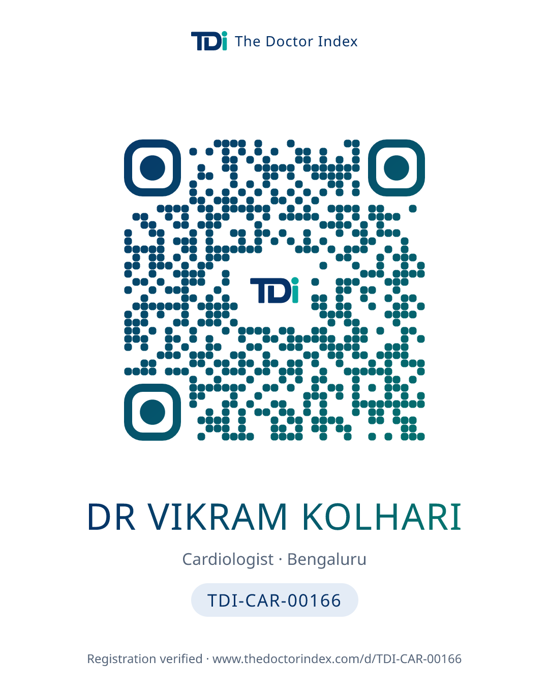 QR card for Dr Vikram Kolhari, TDI-CAR-00166