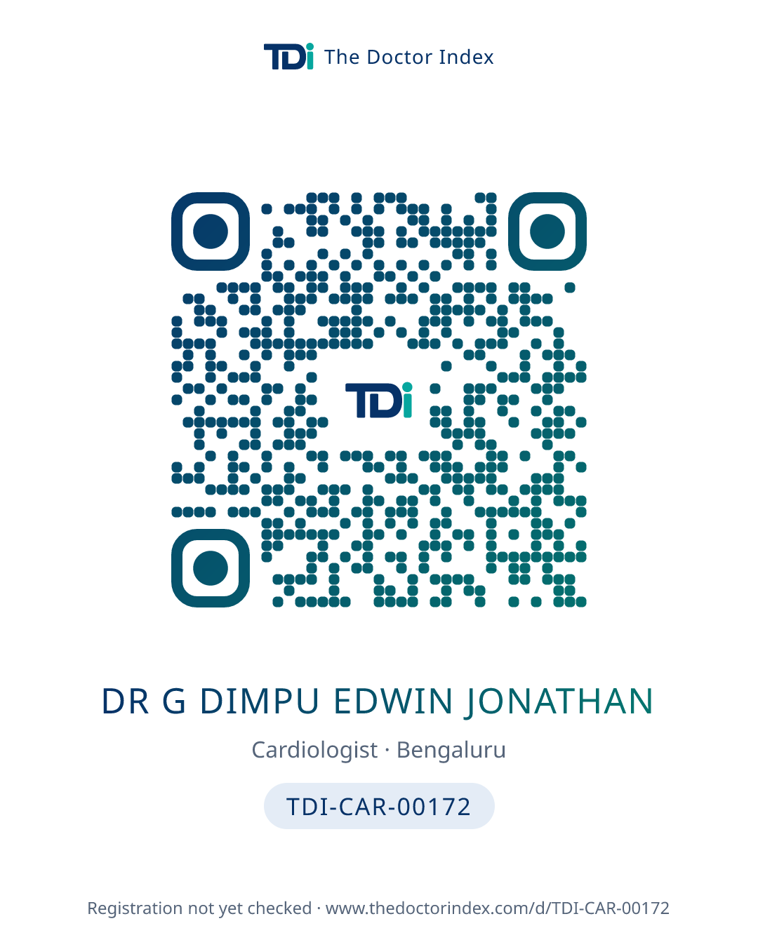 QR card for Dr G Dimpu Edwin Jonathan, TDI-CAR-00172