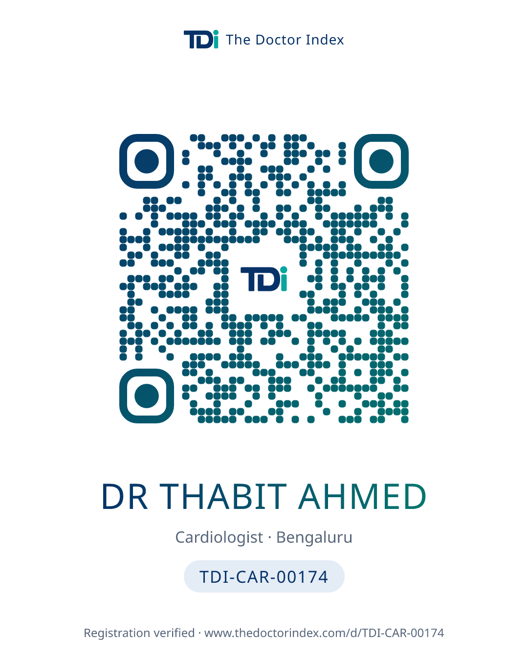 QR card for Dr Thabit Ahmed, TDI-CAR-00174