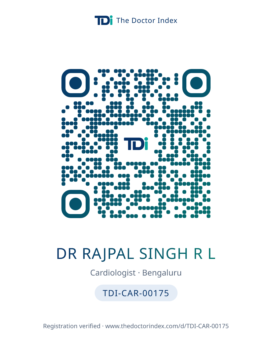 QR card for Dr Rajpal Singh R L, TDI-CAR-00175
