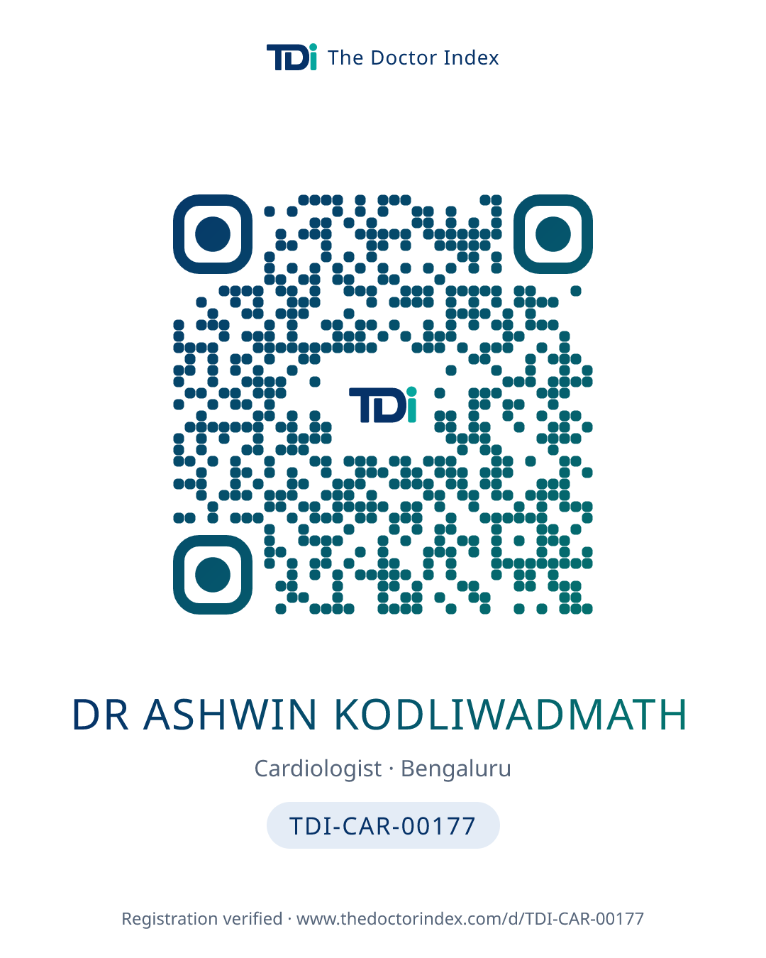 QR card for Dr Ashwin Kodliwadmath, TDI-CAR-00177