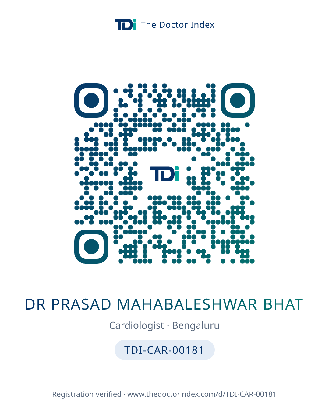 QR card for Dr Prasad Mahabaleshwar Bhat, TDI-CAR-00181