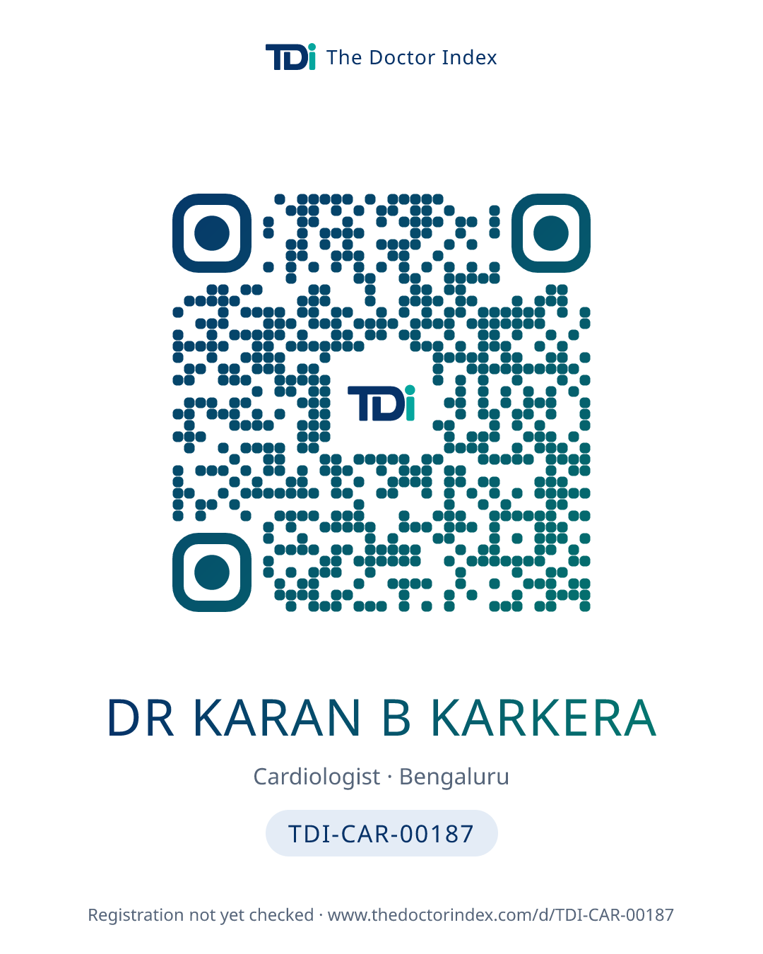 QR card for Dr Karan B Karkera, TDI-CAR-00187