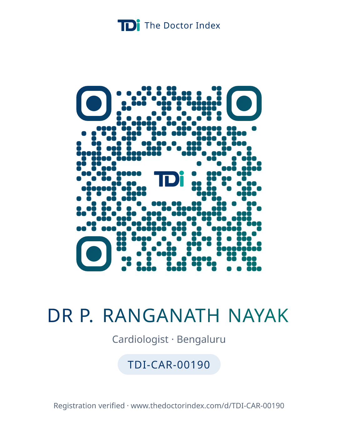 QR card for Dr P. Ranganath Nayak, TDI-CAR-00190