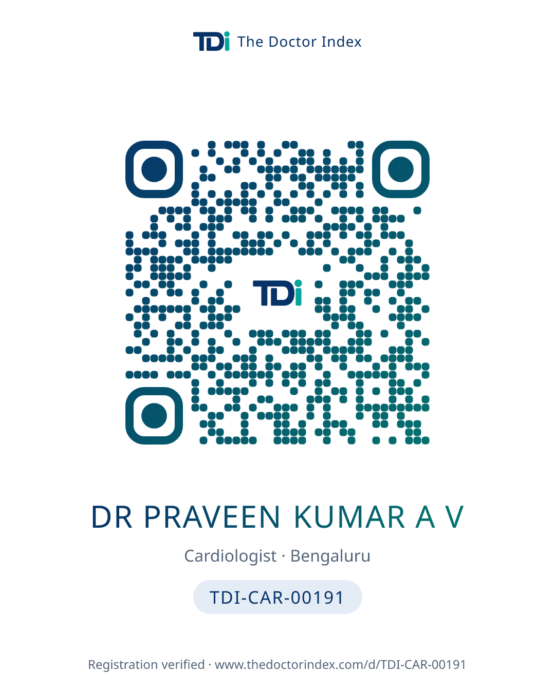 QR card for Dr Praveen Kumar A V, TDI-CAR-00191