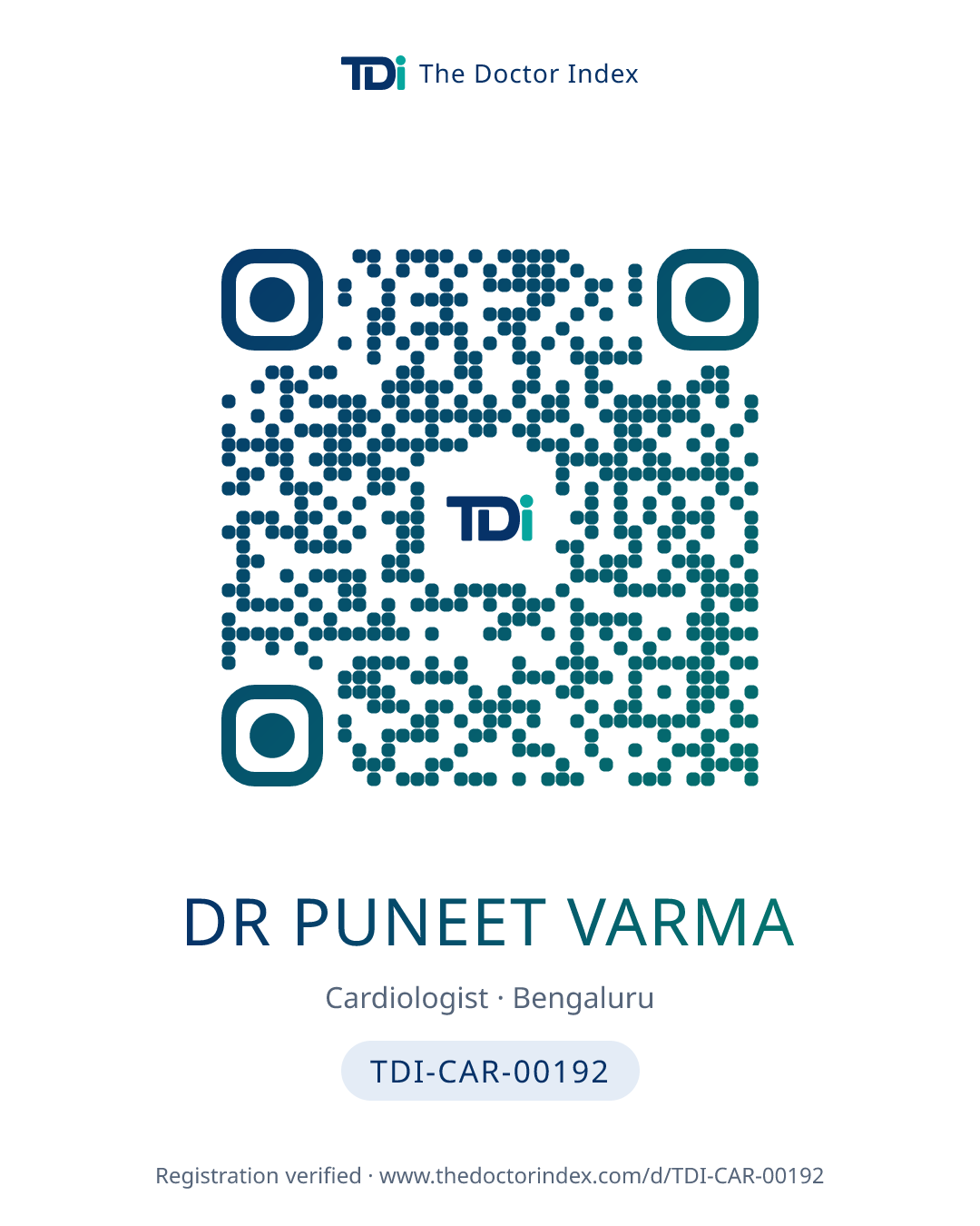 QR card for Dr Puneet Varma, TDI-CAR-00192