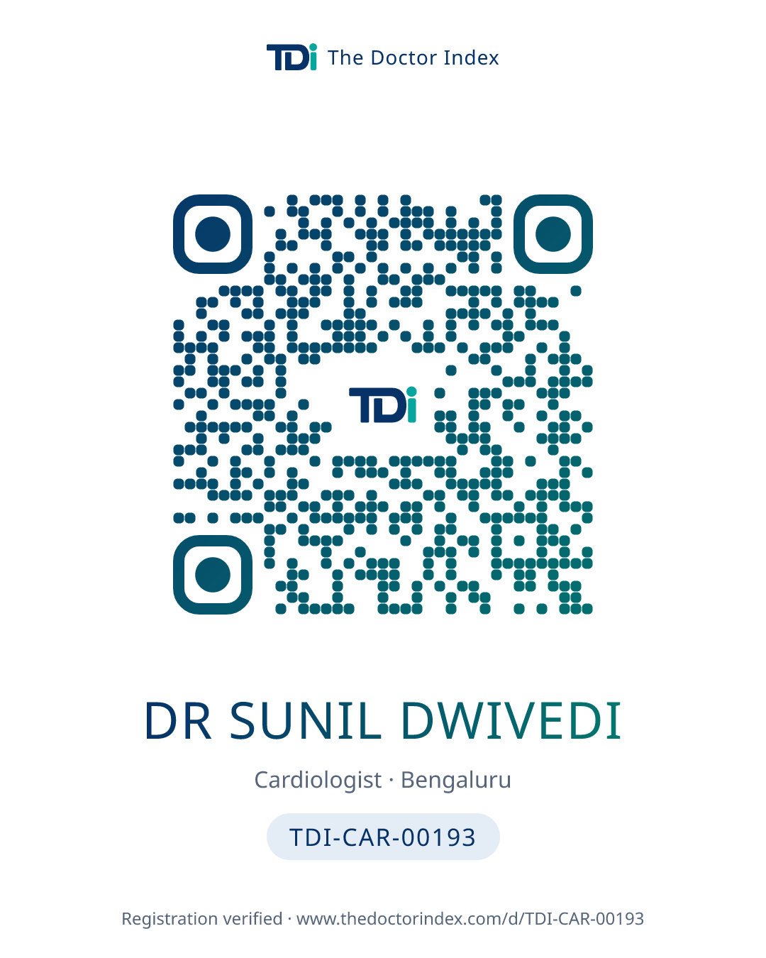 QR card for Dr Sunil Dwivedi, TDI-CAR-00193