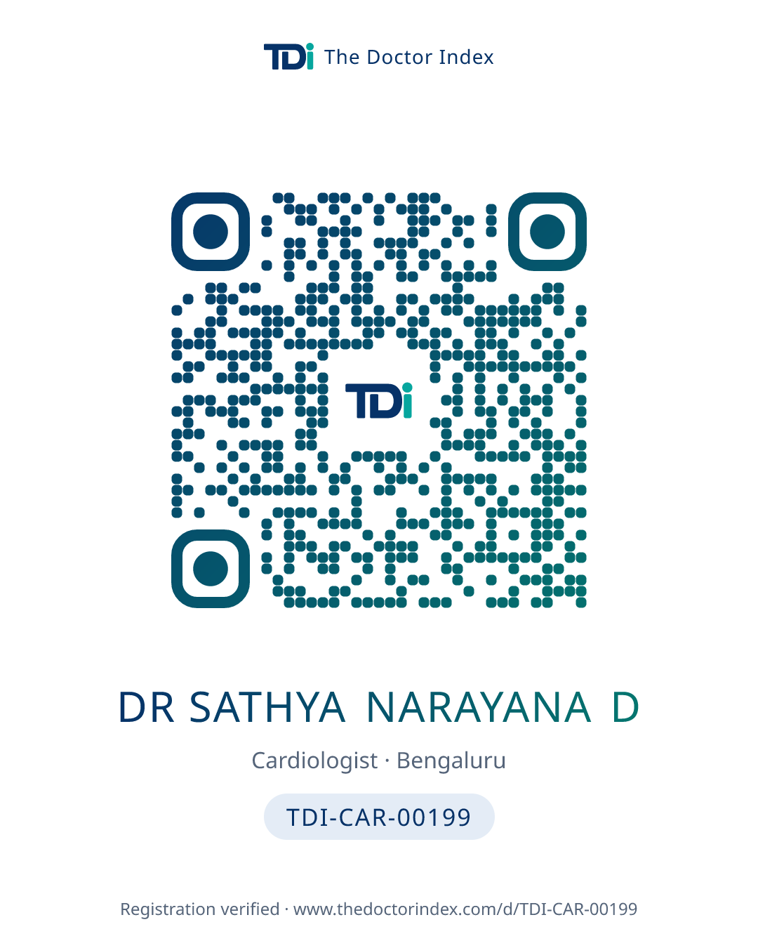 QR card for Dr Sathya Narayana D, TDI-CAR-00199
