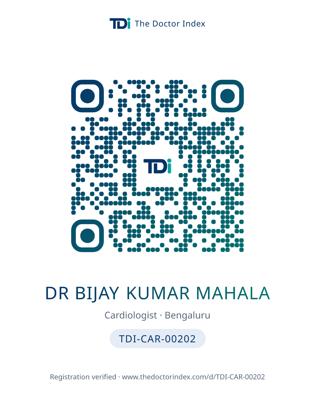 QR card for Dr Bijay Kumar Mahala, TDI-CAR-00202
