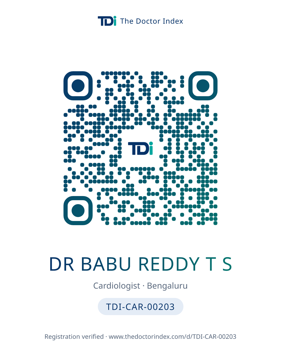 QR card for Dr Babu Reddy T S, TDI-CAR-00203