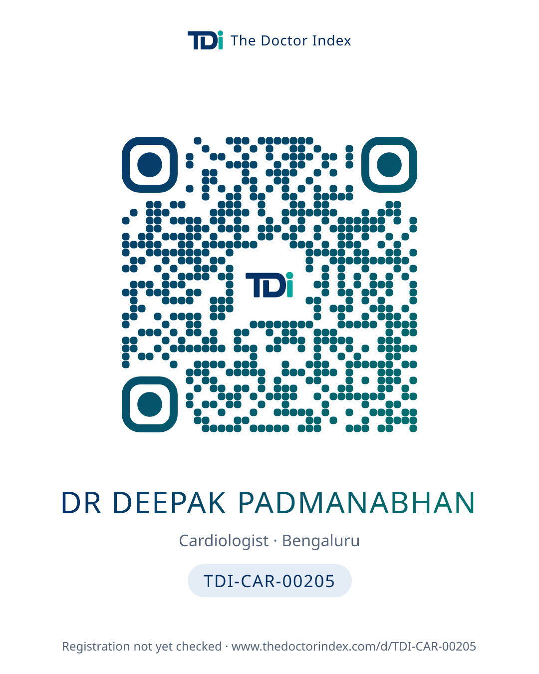 QR card for Dr Deepak Padmanabhan, TDI-CAR-00205