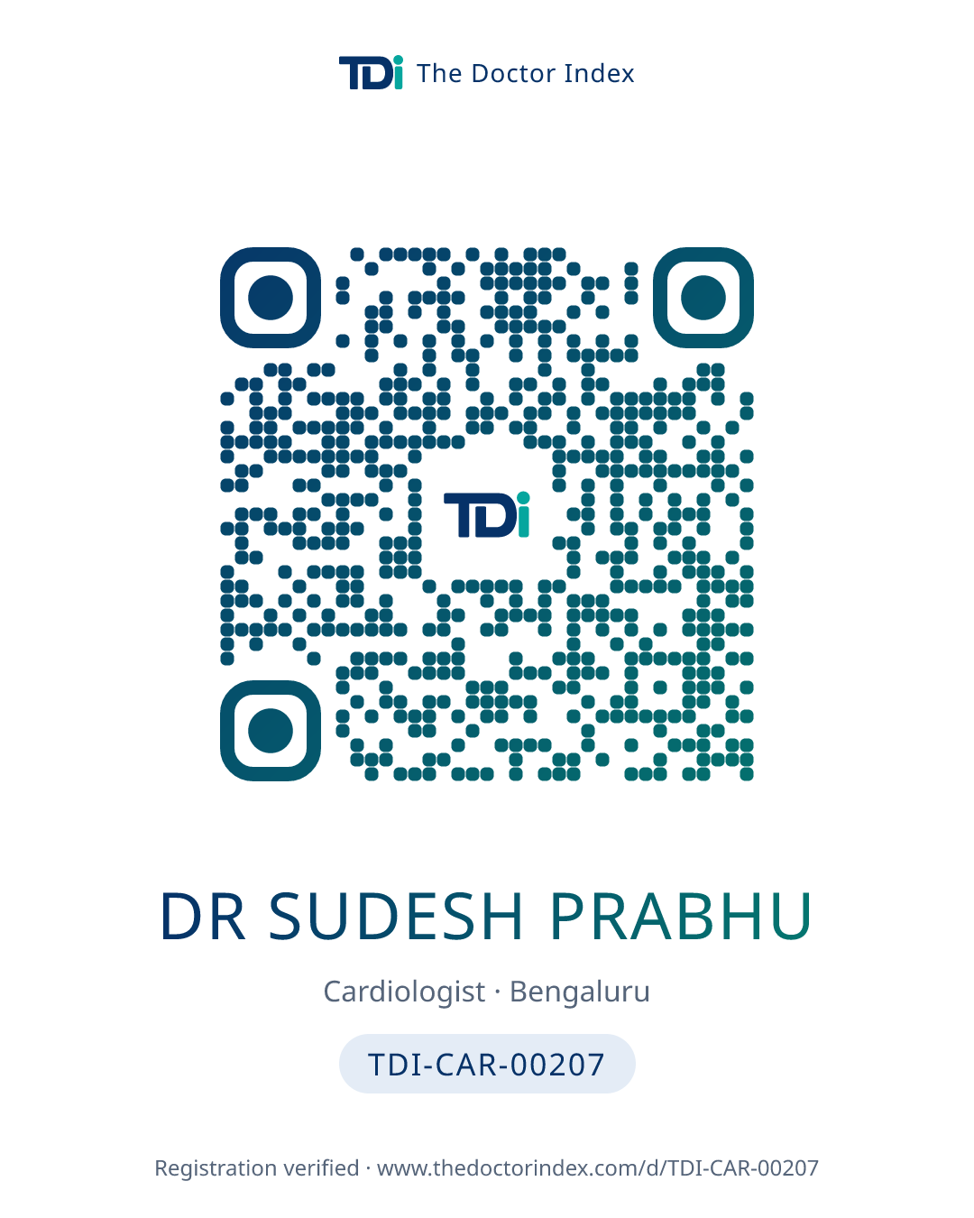 QR card for Dr Sudesh Prabhu, TDI-CAR-00207