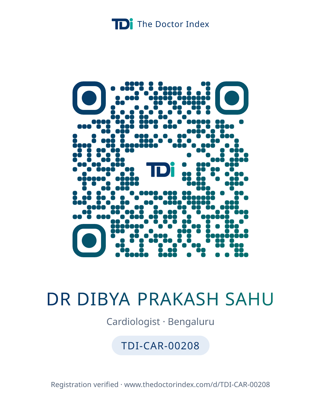 QR card for Dr Dibya Prakash Sahu, TDI-CAR-00208