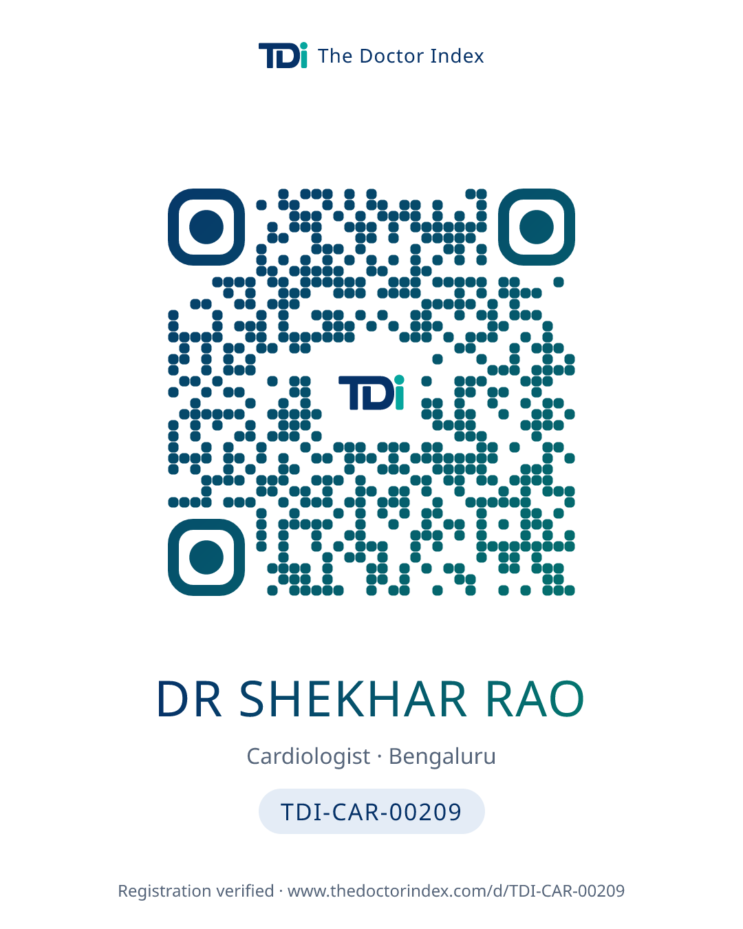 QR card for Dr Shekhar Rao, TDI-CAR-00209