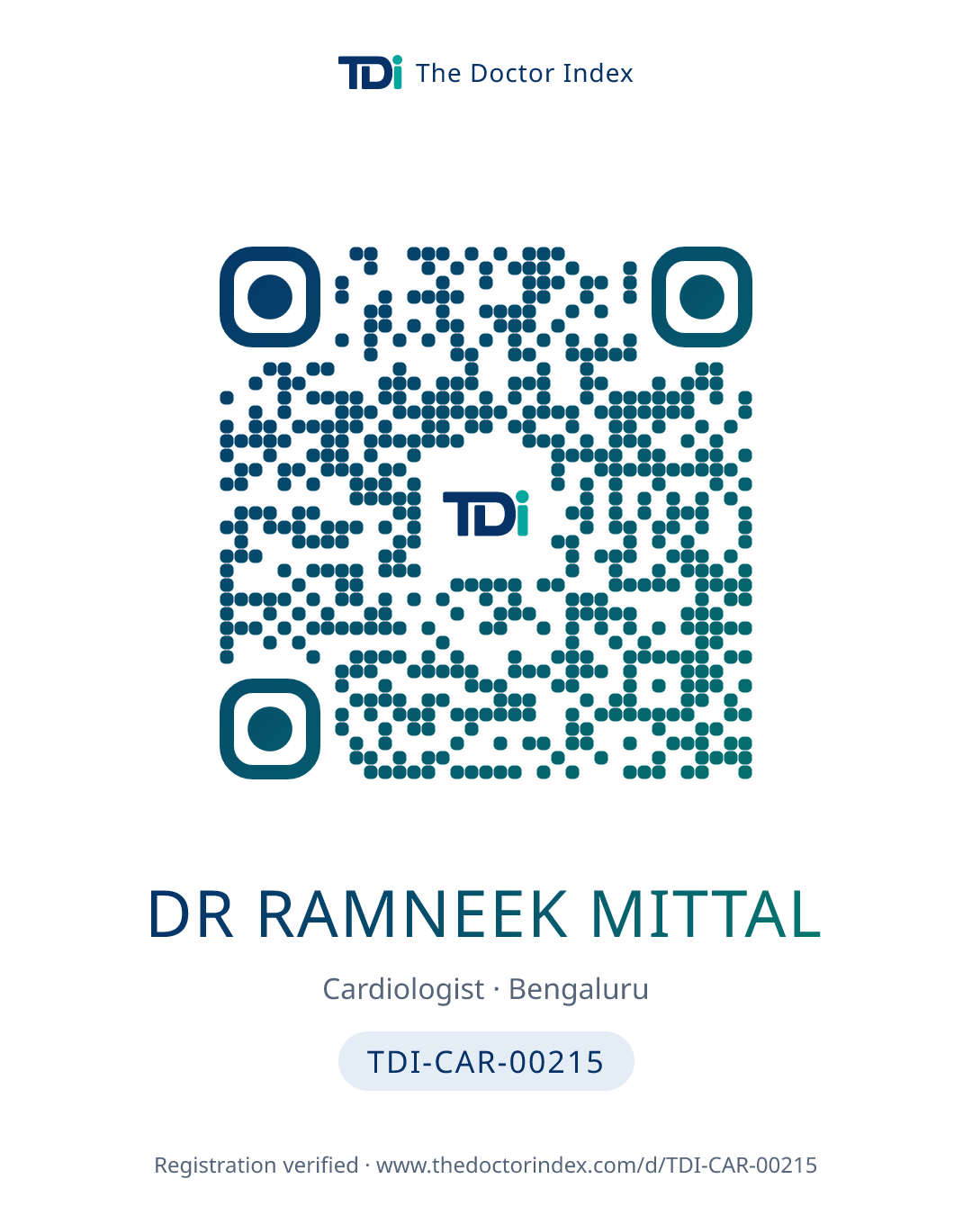 QR card for Dr Ramneek Mittal, TDI-CAR-00215
