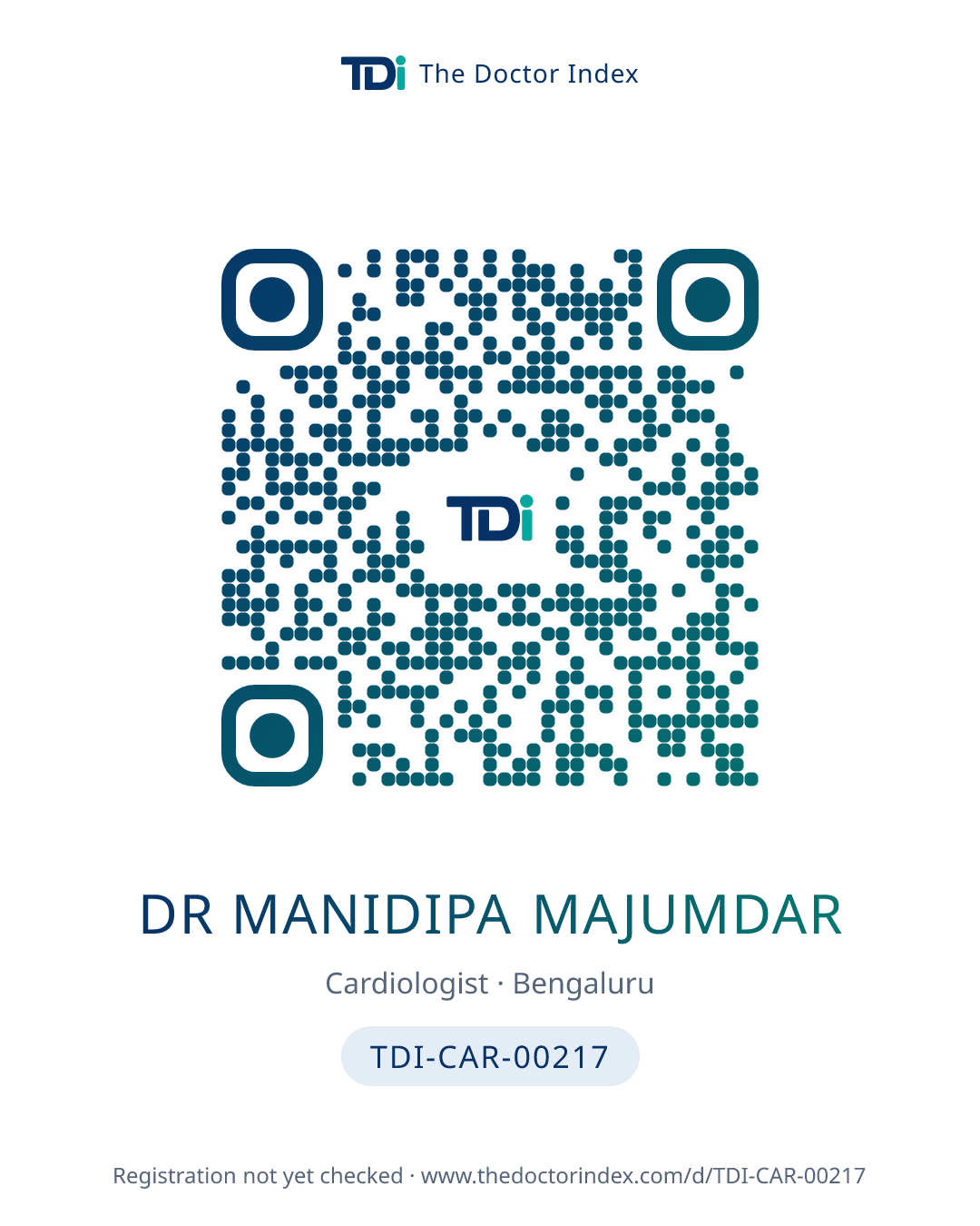 QR card for Dr Manidipa Majumdar, TDI-CAR-00217