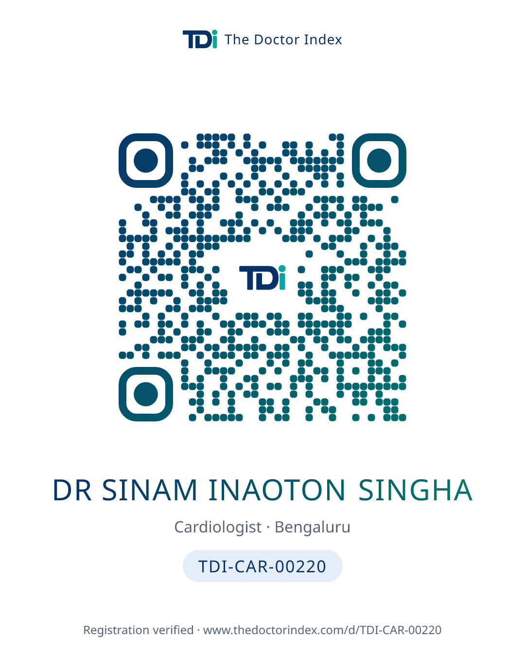 QR card for Dr Sinam Inaoton Singha, TDI-CAR-00220