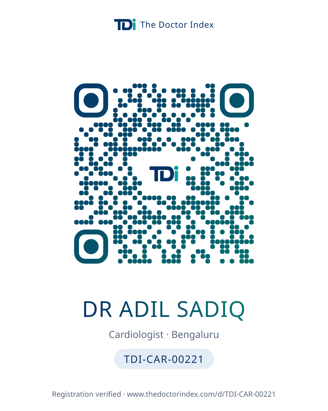QR card for Dr Adil Sadiq, TDI-CAR-00221