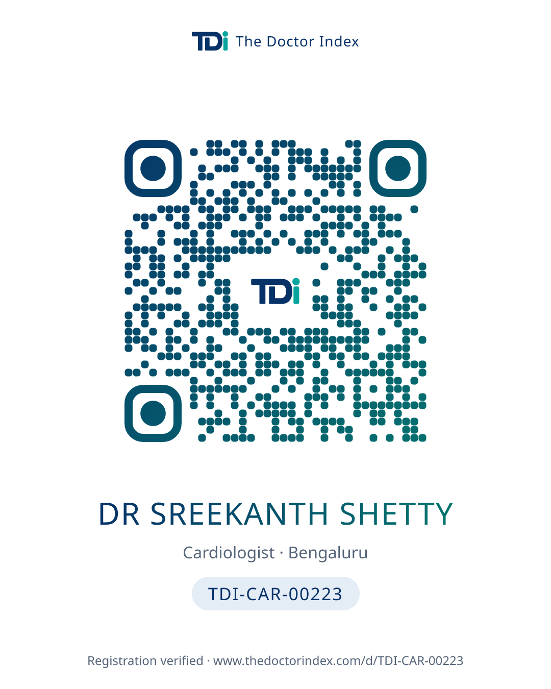 QR card for Dr Sreekanth Shetty, TDI-CAR-00223