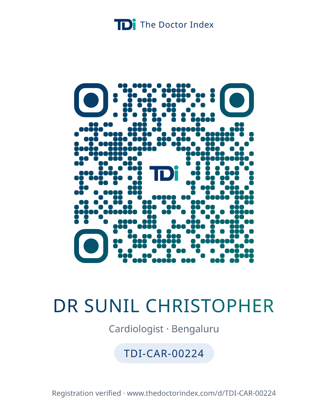 QR card for Dr Sunil Christopher, TDI-CAR-00224